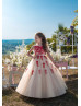 Red Lace Champagne Tulle Corset Back Gorgeous Flower Girl Dress